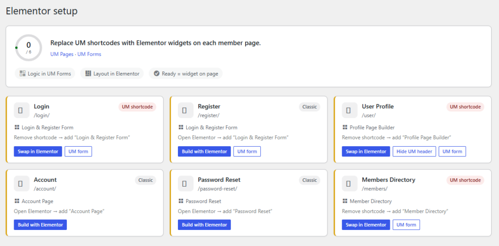ultimate member elementor setup