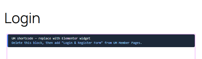 um elementor default login widget