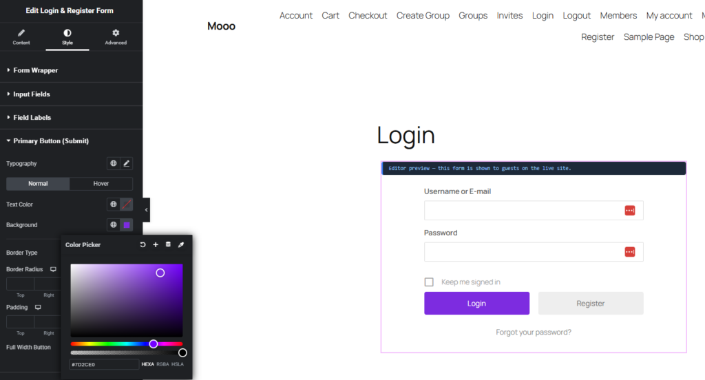 um elementor style login widget