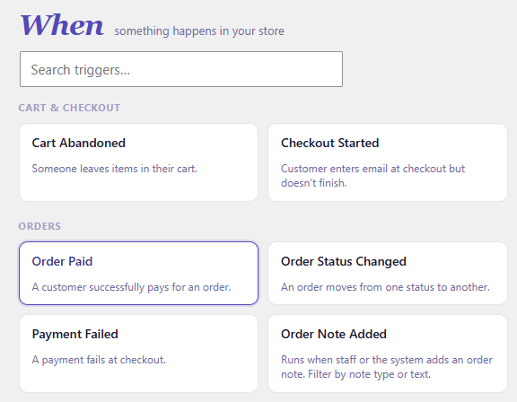 Choosing the Order Paid trigger to sync new WooCommerce buyers to a CRM