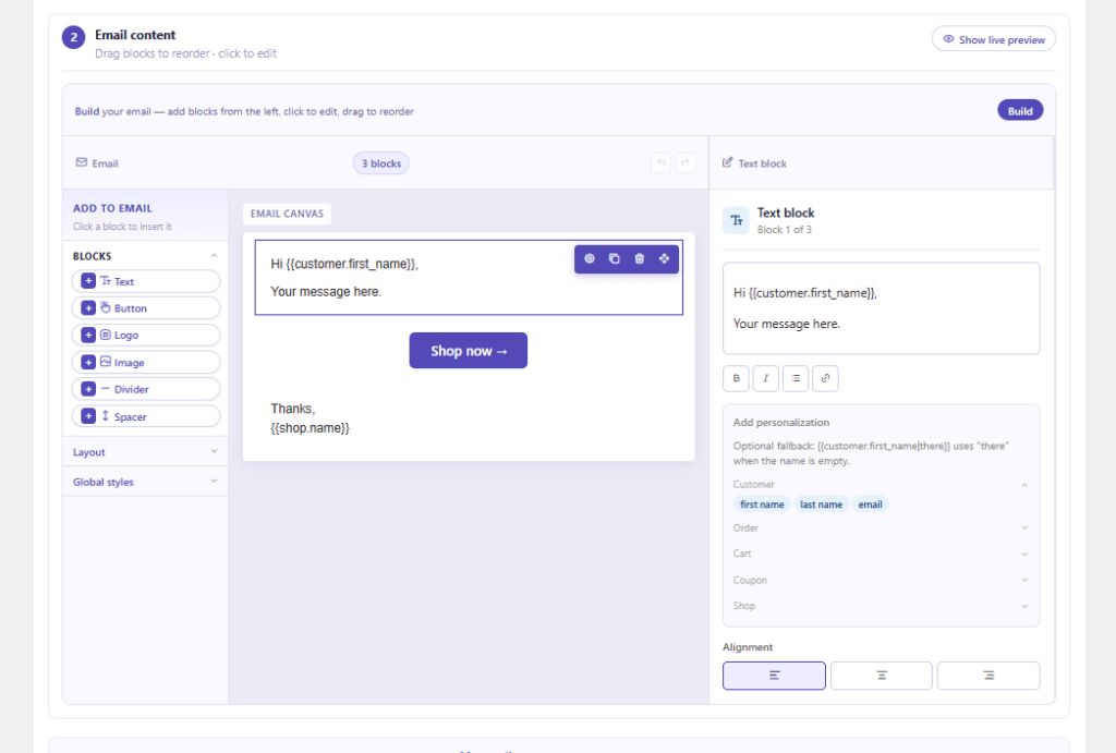 CartCue - Email Editor