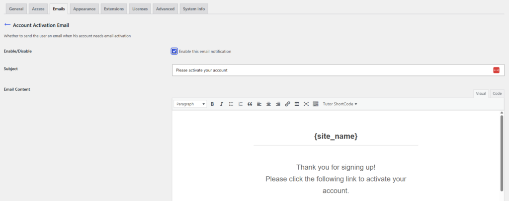 ultimate member account activation email