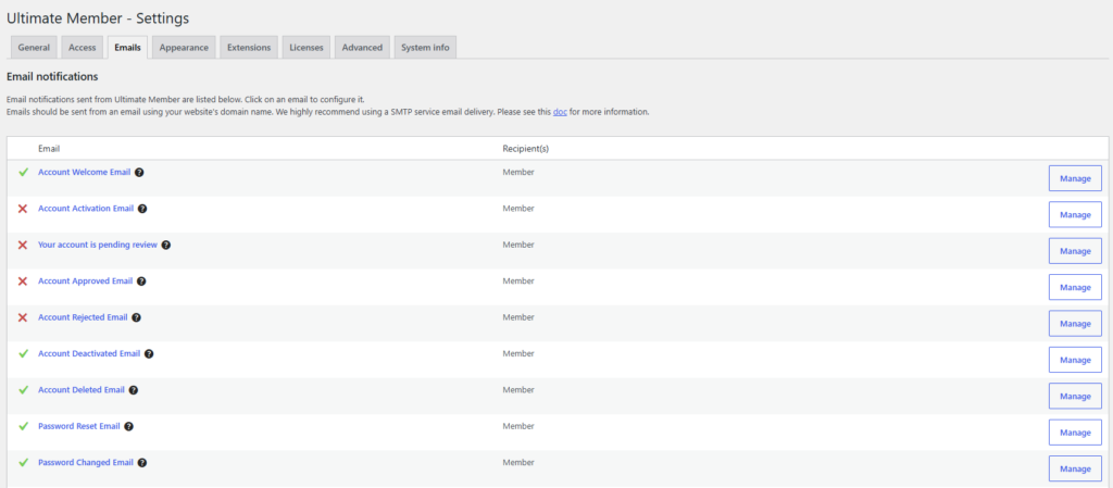 ultimate member email settings